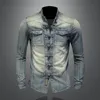 Vestes pour hommes chemises à manches longues en denim à manches longues et bleu confortable mince