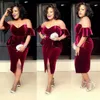 Burgundy Velvet Cocktail Dresses South African Sexy Off Shoulder Plus Size Prom Dress Formal Party Gowns