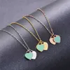 Martick Romantic Europe Style Heart Pendant Necklace Green Pink Color Double Heart Link Chain Necklace For Woman Jewelry P2 H0918