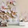 Carta da parati murale 3D personalizzata Carta da parati in rilievo stereo Fiore di magnolia Pittura di arte della parete Soggiorno Divano Camera da letto TV Sfondo