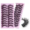 Newest Thick Curly Crisscross Mink False Eyelashes Extensions Soft & Vivid Handmade Reusable 10 Pairs 3D Fake Lashes Eyes Makeup Accessory Pink Eyelash Tray