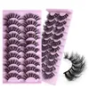 Extensions de faux cils en vison croisés épais et bouclés, doux et vifs, faits à la main, réutilisables, 10 paires, faux cils 3D, accessoire de maquillage pour les yeux, plateau à cils rose