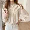 Damenblusen Hemden 2022 Mode Rüschen Vintage Damen Bürodame Freizeithemden Frauen Plus Größe Lose Chiffon Elegante Bluse Blusas 11246