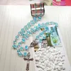 Catholic Jewelry Long Blue Acrylic Cross Rosary Necklace For Men Women Gifts