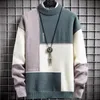 Mäns Tröjor Vinter Cashmere Varm tröja Män Turtleneck Mens Pullover Patchwork Slim Fit Tops Stickade Mäns Jul Jumper1