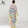 LD Linda Della 2020 Nowy Runway Maxi Sukienka Damska Batwing Rękaw Halter Luźne Ruffles Casual Floral Print Boho Beach Długa sukienka LJ200818