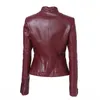 Neue Mode Frauen Lederjacke Vintage frauen PU Lederjacke Mandarin Kragen Dünne Weibliche Schwarz Kunstleder Outwear 210201