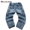 Holyrising Hombres Pantalones vaqueros Pantalones casuales de mezclilla de algodón Multi Pocket Cargo Jeans Hombres Nueva moda Pantalones de mezclilla Tamaño grande 18665-5 201116