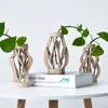 100% handwerk houten vaas decoratie massief hout bloempot met glas bloemen hydroponic container woondecoratie vaas planter LJ201209