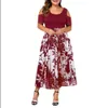 ICCLEK S-7XL Avondfeest Plus Size Maxi-jurk Dames Korte mouw Bloemenprint Elegante grote jurk voor dames vestidos Zomer Y0118