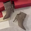 Womens High Heels 80mm Suede boots Winter rivets pointed Real Leather Pumps Paris Boots Size 35-41 With box