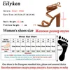 Eilyken 2020 새로운 여름 발목 스트랩 여성 샌들 높이 무릎 높은 크로스 묶인 광장 힐 파티 여성 샌들 화이트 브라운