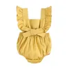 Schattige baby meisje ruche effen kleur romper jumpsuit outfits zonsuit voor pasgeboren baby kinderen kleding kid kleding 201027