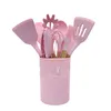 9 oder 12-teiliges rosa Kochutensilien-Set, Premium-Silikon-Küchenkochutensilien-Set mit Aufbewahrungsbox, Wender, Zange, Spatel, Suppenlöffel 201022