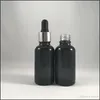 30mlの黒い透明なガラスドロッパーボトル、シルバーキャップ付きゴム乳首ガラスピペットEssentila Oil e Liquid1525157