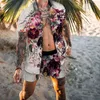 Summer Men Print Sets Hawajski Krótki Rękaw Koszulki Oddychające Szorty Wakacyjne Plaża Mężczyźni Garnitury 2 Sztuk Streetwear S-3XL G220224