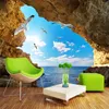 Özel Fotoğraf Duvar Duvar Kağıdı 3D Sea Island Mağarası Blue Sky Beyaz Bulutlar Martılar Büyük Resimleri Duvar Kağıdı Salon Yatak Odası Dekor