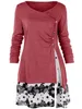 Плюс размер 5XL драпированные цветочные длинные тунические рубашки с длинным рукавом O-шеи кнопки украшенные женские блузки весенние повседневные топы Tee T200321