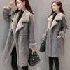 여성 가죽 가짜 도매 -2021 겨울 여성 양 양모 겉옷 여성 긴 두꺼운 Shearling 코트 더블 브레스트 스웨이드 재킷 H161