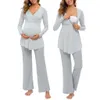 Kadınlar Annelik Sonbahar Kış Uyku Salonu Uzun Kollu Hemşirelik Bebek T-Shirt Tops + Pantolon Pijama Set Takım Kış Giyim Kadın LJ201120