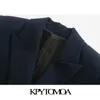 KPYTOMOA Moda donna con bottoni in metallo Blazer Cappotto Vintage Manica lunga Indietro Prese d'aria Capispalla femminile Chic Top 201106