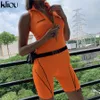 Kliou Women Fitness Playsuitsノースリーブタートルネックジッパーフライレタープリントパッチワークボディースーツスキニー衣装T200113