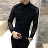 가을 망 레이스 셔츠 파티 댄스 파티 남자 Chemise homme 소셜 클럽 m -3xl 흑백