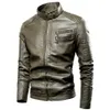 Mäns Spring Casual Vintage Zipper Style Fleece Leather Jackets Coat Outwear Fashion Motor Biker Jacket