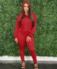 Outono inverno roupas femininas cor sólida roupas esportivas plus size manga longa treino com capuz + calças conjunto de duas peças casual sweatsuits 4357