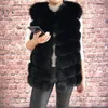 Waistcoat vestido sem mangas curta inverno quente colete natural jaqueta real raposa casacos de pele 201102