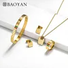 BAOYAN luxe marque designer or imitation femmes en acier inoxydable 316L ensemble de bijoux pour femmes femme hommes bague boucles d'oreilles collier 220210