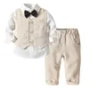 Criança menino roupas crianças meninos ternos de casamento listrado colete camisa branca calças 3 pçs página menino roupas crianças outerwear 2011275365239