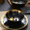 Round White Black Ceramic Salad Bowl Gold Japanese Style Noodle Container For Soup Rice Bowl Ceramica Set Kitchen Tool Tableware 201214