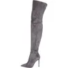 Winter Dames Suede Flock Dij Hoge Laarzen Mode Over de Knieboots Rits Hakken Schoenen Puntschoen Big Size 34-48 Vrouw Naaien