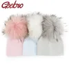 Geebro recém-nascido algodão macio 15 cm de pele real Pompom Goanies para meninos meninas outono inverno crianças crianças criança bebê chapéus Y201024