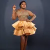 아프리카 짧은 댄스 파티 드레스 계층 루즈 이브닝 가운 레이스 Applique 환상 탑 섹시 파티 클럽 착용 Vestido de Novia