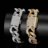 15mm 16-24inch Trendy Mens Bling Chains Gold Plated CZ Diamond Stone Cuban Chain Necklace Bracelet for Men Women Hip Hop Chains