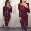 Party Dresses Partihandel-Fashion Sweater Kvinnor Bodycon Robe Pull Solid Färgknapp Vestido Slit Stickad Slim Pencil Longknitted Dress Botto