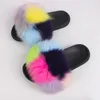 Ethel Anderson Real Plush Fox Fur Slides Kvinnor Sommar Slippers Beach Fluffy 100% Real Raccoon Fur Flip Flops Sandaler Skor X1020