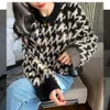 Werynica Korean Fashion Ladies Women Knitting Sweater Houndstooth O-Neck Batwing Sleeve Pullover Loose cashmere Sweater 201221