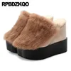 Sapatos de moda Mulheres Fetiche Furry Chinelos Slides Plataforma Flatforms Real Fur Stripper 5 Cunha Calçado Rosa Coelho Inverno Y201026 Gai Gai Gai