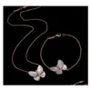 Joyería chapada en oro caliente con mariposa de rodamiento blanco con diamante chapado en cobre collar de oro rosa conjunto de pulsera Bq6La