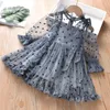 Thunderers Fashion Girl Party Dresses Mesh Dots Long Sleeve Children Princess Dress Casual Elegant Kids Dress Baby Clothes LJ200923