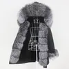 OFTBUY Winterjacke Frauen Lange Parka Echt Fox Pelzmantel Natürliche Waschbären Pelz Kragen Kapuze Dicke Warme Streetwear Parkas Neue 201212