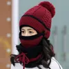 Winter Women's Hat Scarf Mask Set Knitted Ear Protect Hat Beanie Plush Warm Winter Women's Cap