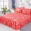 3PCS Bed Skirt Flower Printed Fitted Sheet Cover Home Graceful spread Linens room Decor Mattress Pillowcase Y200417