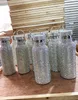 Svart silver 600 ml flash diamant vatten flaskor tumbler lyxisolering kopp rostfritt stål full strass bärbar vattenmugg gi3621915