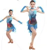 Scen slitage prestanda samba tofs latin dancewear kostymer tjejer salsa balsal franse paljetter klänning för barn dans