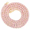 Solitaire 4 mm Collier de chaîne de tennis Rose Finish Finish Pink Lab Diamonds 16 '' 18 '' 1 Row Zirconia Diamonds Bling262p