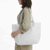 Shimoyama بسيط عادي اللون الأبيض الطبيعي نسج النسيج التسوق تخزين حقيبة الشاطئ اليومية الاستخدام في الهواء الطلق للنساء حجم